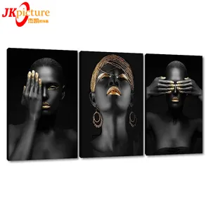 Schwarzes Mädchen Bilder Moderne Schwarz gold Poster Schönheit druckt Afro amerikaner Frau Malerei Leinwand druck Wand kunst Bild