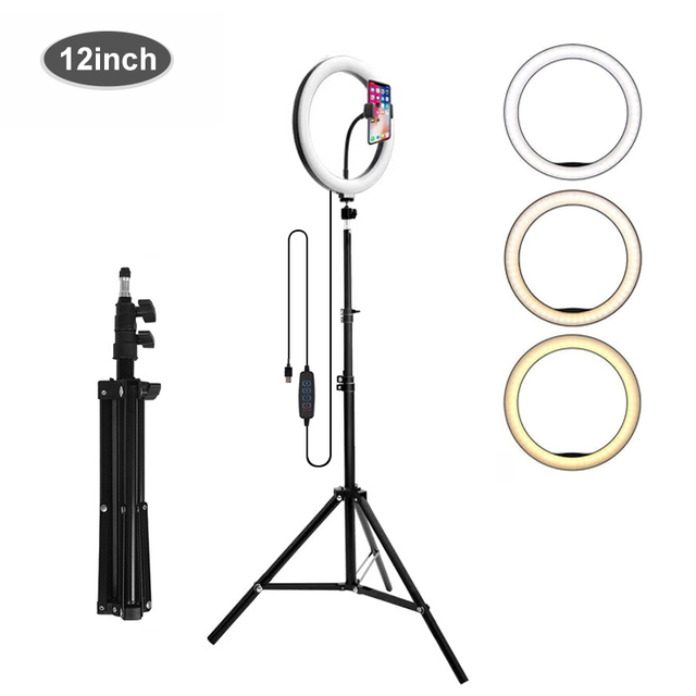 12-Inch LED Circle Light Dimmable Ring Light for Makeup and Live Streaming Selfie Ring with 160cm Tripod  Stand