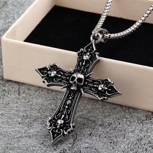 Yunnique Stainless Steel <b>Cross</b> Pendant Skull Punk Design <b>Men's</b> Fashion Jewelry Party Gift Asymmetry Geometric Charm Pendants - Product Image 2