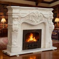 Cheminée en marbre blanc sculptée à la main, style français classique, décoration intérieure de villa de luxe