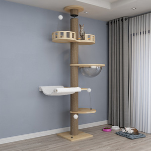 Floor-to-Ceiling <b>Cat</b> Tower Pet Scratcher <b>Tree</b> Wood+Sisal <b>Cat</b> House Durable Sturdy Washable Pet Toy for <b>Cats</b> Indoor Livingroom - Product Image 4