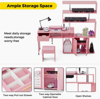 Table de manucure bureau à ongles en forme de L avec tabouret et collecteur de poussière et armoire à tiroirs poste de travail de manucure réversible rotatif sur roues