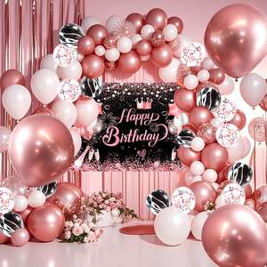 Conjunto de Balões de Feliz Aniversário em Ouro Rosé com Banner de Fundo para Fotos, Suprimentos para Festa de Aniversário em Ouro Rosé - Product Image 2