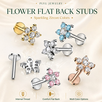 Pendientes de labret con parte trasera plana, con rosca interna, de circonita cúbica multicolor en forma de pétalo, para perforaciones de hélix, tragus, cartílago y labio, al por mayor