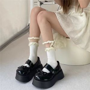 Lace <b>Socks</b> Women White Cotton Breathable Mid Calf <b>Socks</b> With Ruffles Sweet Lolita Style Spring Summer JK <b>Socks</b> - Product Image 1
