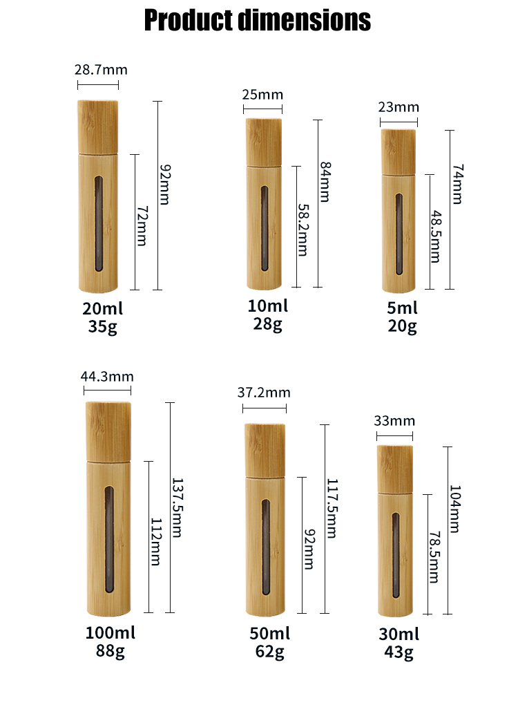 Recyclable Bamboo Serum Essential Oil Roller Bottles 3ml 5ml 10ml