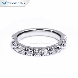 Tianyu Half Eternity Lab Grown Diamond HPHT French Pave Setting Oro sólido 10K 14K 18K Joyería fina personalizada Alianza de boda - Product Image 1