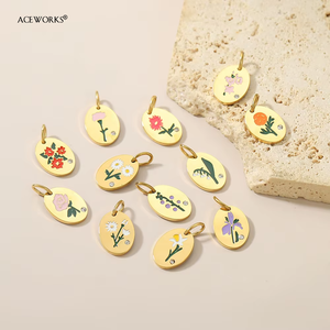 จี้ดอกไม้ประจำเดือนเกิด |   จี้รูปไข่เคลือบทอง 18K PVD บนสแตนเลสสตีลเคลือบเงา พร้อมคริสตัล สำหรับทำเครื่องประดับ DIY - Product Image 3