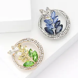 Broche de flor de cristal para mulheres, broche de flor de planta em forma de círculo, com strass, broche de trigo, novidade da moda