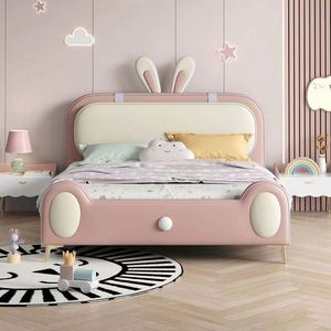 Lit de Jour Princesse Lapin Mignon en Bois Massif, Confortable et Moderne, Meuble de Chambre de Luxe pour Filles avec Revêtement en Coton - Product Image 2
