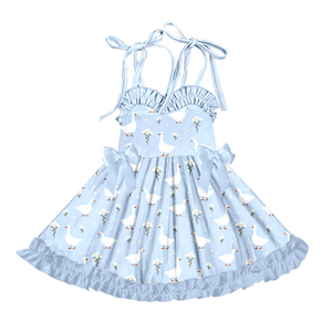 Vestido de tirantes de seda de leche para niñas, vestido de verano con lazo y volantes para niñas pequeñas con estampado personalizado - Product Image 1