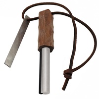 Tige Farrow en magnésium de 12mm poignée ergonomique en bois HSS Striker Feuerstahl fireestel Fire Starter avec bracelet en cuir