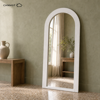 Miroir pleine longueur arqué en gros, cadre en bois MDF blanc, taille personnalisée, OEM ODM, miroir sur pied HD pour hôtel et dressing