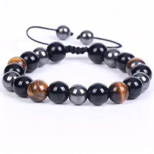 Pulsera de <span class=keywords><strong>Cuerda</strong></span> Trenzada Ajustable al por Mayor, Pulsera de Cuentas de Hematita Negra Natural y Ojo de Tigre, Pulsera Tejida de Macramé <span class=keywords><strong>para</strong></span> Hombre - Product Image 3