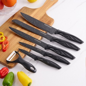 Lot de 6 couteaux de cuisine en acier inoxydable avec éplucheur, revêtement antiadhésif, lame noire, pour la découpe - Vente en gros - Product Image 3