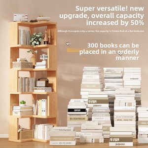 Armoire de rangement moderne en bois massif avec étagères d'angle Bibliothèque intégrée au sol et murale - Product Image 3