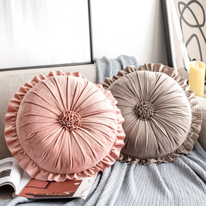 <strong>Velvet</strong> 13.8 Inch Decorative Floor <strong>Pillows</strong> Small Pumpkin <strong>Throw</strong> Round Cushion Cover - Product Image 1