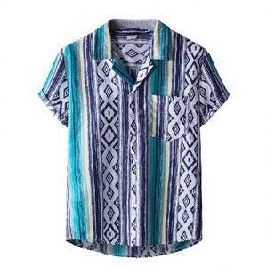 Vente en gros directe d'usine, design personnalisé, impression numérique, respirant, été, bouton, manches courtes, chemise rétro pour homme, plage décontractée, hawaïenne - Product Image 4