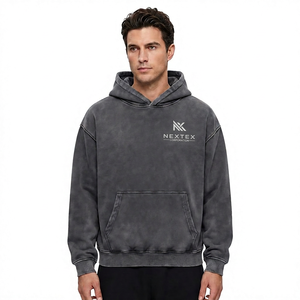<b>Men's</b> Hooded Sweatshirt Solid <b>Black</b> Color Cotton French Terry Washed Casual <b>Hoodie</b> Front Logo Pocket Design <b>Hoodie</b> <b>For</b> <b>Man</b> - Product Image 1