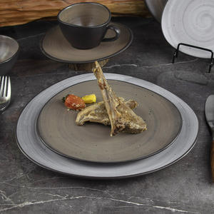 Ensemble de Plats en Céramique Mat Nouveau Design Gris et <span class=keywords><strong>Café</strong></span>, Ensemble de Vaisselle, Ensemble de Plats à Dîner en Porcelaine - Product Image 2