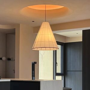 Lustre de style Wabi Sabi, diamètre 40cm 50cm 60cm 80cm, luminaire suspendu rond en tissu pour salon, chambre à coucher, salle à manger - Product Image 1