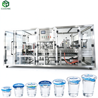 Volledig automatische beker vul- en sluitmachine, automatische PP plastic beker verzegelmachine, saus/yoghurt/water beker vul- en sluitmachine