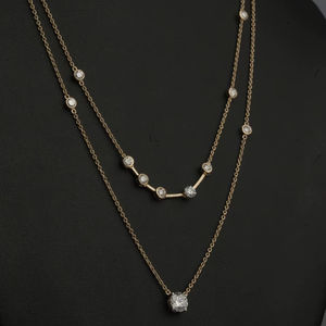 Women's Trendy Round Cut Synthetic Lab Grown <b>Diamond</b> <b>Necklace</b> 18/14 Karat Rose Gold/<b>Silver</b>/Gold Plated IGI Certified - Product Image 1