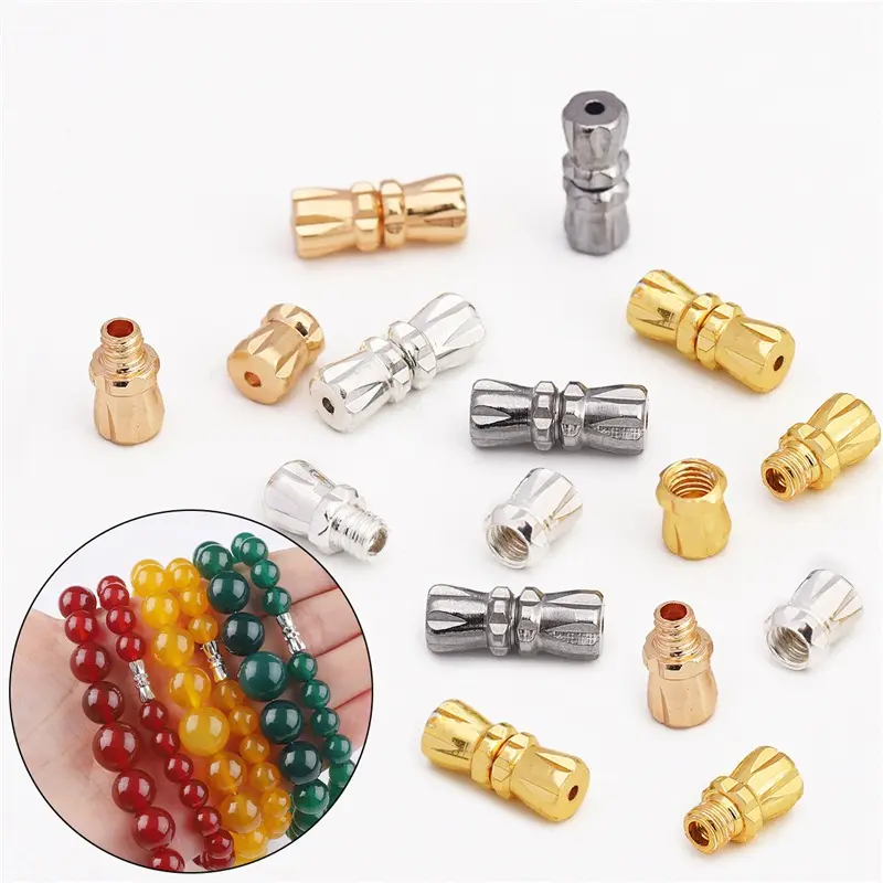 Wholesale Metal Jewelry Finding Screw Button End Cord String Bead  Connection Pearl Bracelet Necklace Clasp for Jewelry Making - Main Image