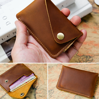 Dompet Kartu Kredit Kulit Sapi Minimalis Buatan Tangan Gaya Baru, Dompet Koin Kulit Asli Kreatif Trendi dengan Desain Kancing