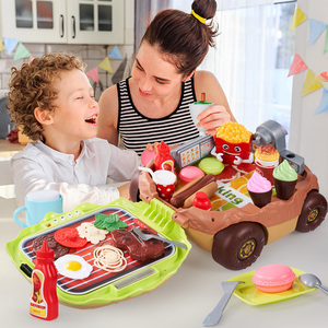 Ensemble de jeu de cuisine pour enfants : voiture à hamburgers, barbecue, accessoires alimentaires de simulation, chariot de rangement, jouets alimentaires pour enfants - Product Image 2