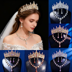 Set di Gioielli da Sposa <span class=keywords><strong>Serie</strong></span> Colore Champagne, Tiara, Collana e Orecchini di Lusso con Diamanti e Cristalli per Signora - Product Image 5