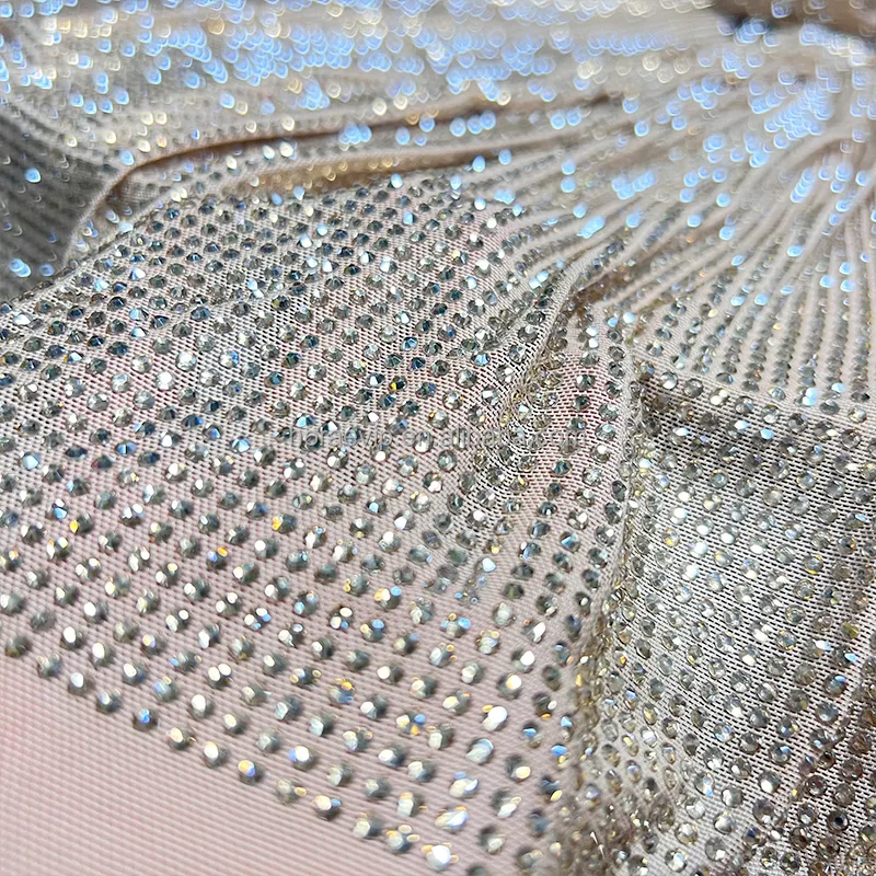 F001 sıcak satış için makul fiyat kristal dantel kumaş kristal elmas lüks elbise