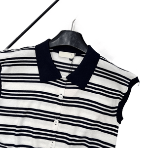 Camiseta sin mangas de punto a rayas estilo retro para mujer, con cuello y botones, informal - Product Image 5