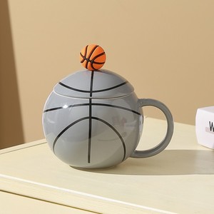 Custom Basketball Shaped Ceramic Mug with Lid and Handle Creative Sports Style Gift Coffee Cup - Product Image 6