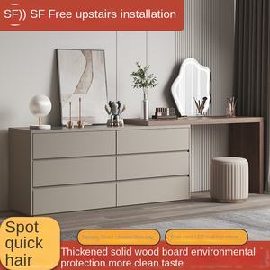 طاولة زينة خشبية صلبة قابلة للتمدد مع خزانة تخزين مدمجة، تصميم عصري بسيط لغرف النوم في الشقق الصغيرة لاستخدام المكياج - Product Image 2