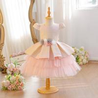 Vestido de tutú para niñas, con degradado de color, decoración floral en la cintura, falda de tul multicapa, atuendo formal para cumpleaños, niña de las flores, escenario o evento.