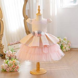 Vestito Tutu da Festa per <span class=keywords><strong>Bambine</strong></span>, Colore Sfumato, Decorazione Floreale in Vita, Gonna in Tulle Multistrato, Abito Formale per Compleanno, Damigella, Spettacoli Teatrali - Product Image 2