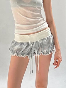 Z-4294 Short décontracté pour femme, style jeune, à petits carreaux, multi-couches, sexy, avec nœuds, coupe gâteau, pour l'été - Product Image 4