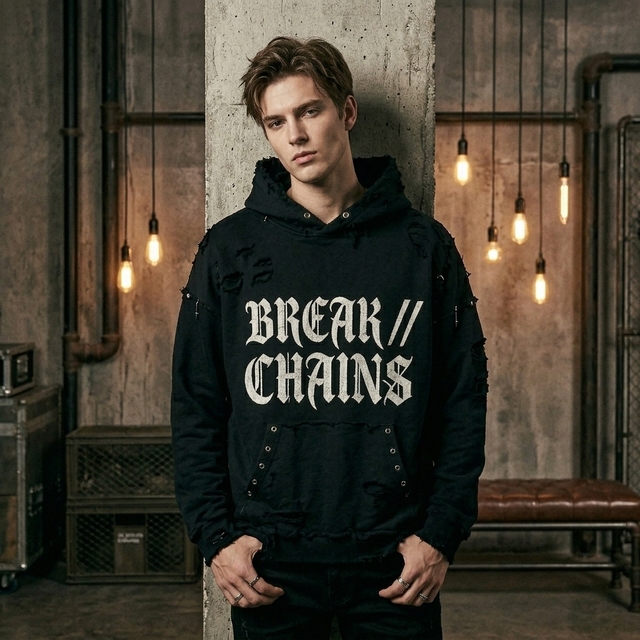 Custom Logo B2B Wholesale Unisex Black Distressed Hoodie Gothic