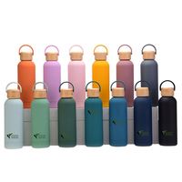 Grosir botol air Stainless Steel 500ml termos termal terisolasi vakum dinding ganda ramah lingkungan Logo kustom dengan tutup bambu