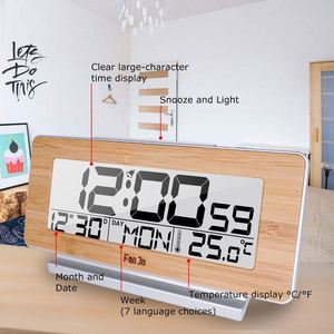 Wooden Alarm <b>Clock</b> Digital Thermometer Wall Decor Time Date Week Temperature Monitor Wireless <b>Table</b> Desk Watch Wood Alarm <b>Clock</b> - Product Image 3