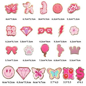 Vente flash, nouveaux patchs en chenille brodés autocollants à repasser, couleur rose orange, or et argent scintillant, pour vêtements - Product Image 4