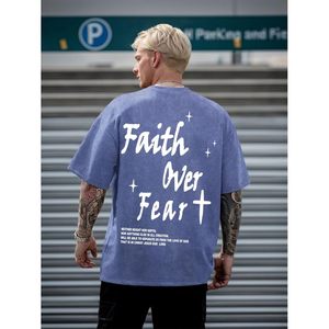 Camiseta FOXA Faith Over Fear con efecto lavado ácido, camiseta de manga corta para hombre, camiseta transpirable de algodón jersey - Product Image 4