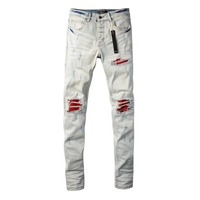 Jeans de créateur en denim pour homme, style crayon, déchirés, avec logo laser, marque originale, tissus élastiques