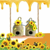2 Stück Handgefertigte Rustikale Umweltfreundliche Bienenstock-Dekoration zum Welt-Bienen-Tag, Sonnenblumen-Bauernhaus-Etagere, Haus- und Gartenornamente, Bestseller
