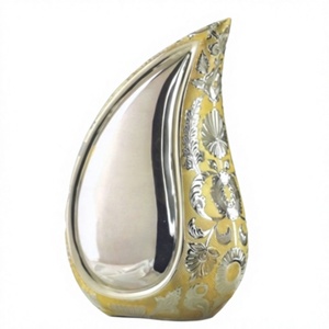 Urne funéraire en forme de larme jaune avec motif cœur argenté, récipient décoratif pour cendres d'adultes, urne funéraire en forme de larme décorative - Product Image 4