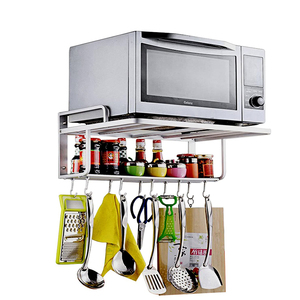Estante de aluminio para horno <span class=keywords><strong>microondas</strong></span>, anaquel montado en la <span class=keywords><strong>pared</strong></span> de 2 capas con ganchos - Product Image 1