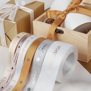 Cintas de Regalo Personalizadas de Alta Calidad, Rollo de <span class=keywords><strong>Cinta</strong></span> con Logotipo en Relieve Dorado y Plateado en 3D <span class=keywords><strong>para</strong></span> Decoración, Envoltura de Cajas de Regalo de Boda - Product Image 4