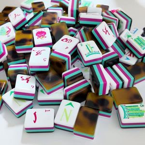 Juego de Fichas de Mahjong Americanas de Lujo con Diseño de Concha de Tortuga Vintage, 160 Piezas, Acrílico Premium, Ilustraciones de Abanicos y Faroles para Entretenimiento - Product Image 1