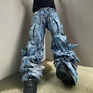 Herrenjeans OEM Maßanfertigung Streetwear Blaue Übergrößen Cargo-Jeans Hip Hop Baggy Schwere Nähte Lange Hosen & Beinkleider - Product Image 5